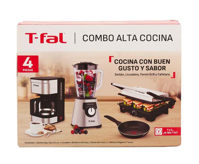  T-FAL  Set eléctricos Combo Alta Cocina.  1 sartén, 1 licuadora, 1 cafetera y 1 Panini Grill