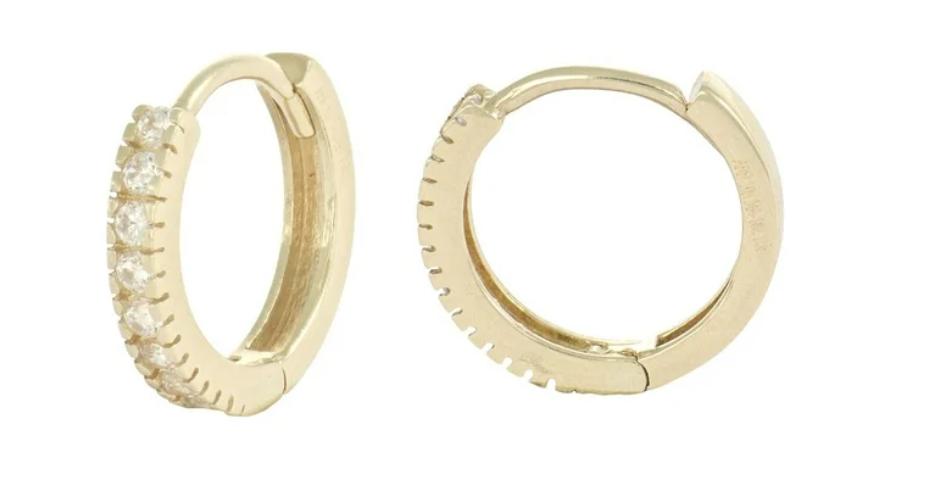 Aretes Huggies Oro 10k con Zirconia dorado