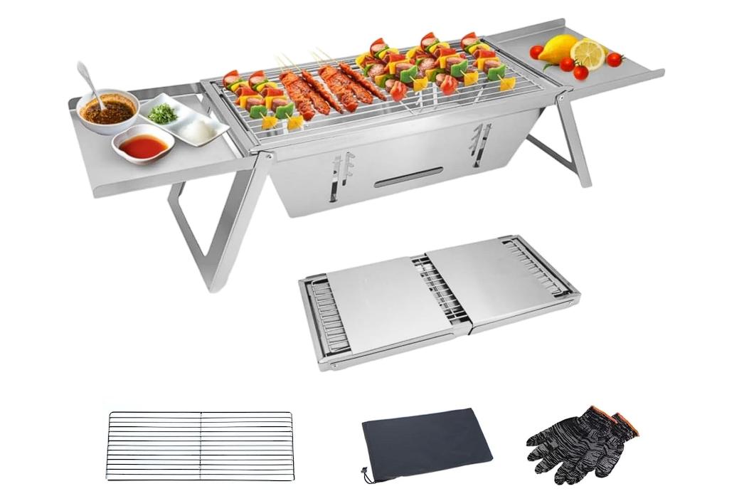 Asador de carbón portátil plegable de acero inoxidable