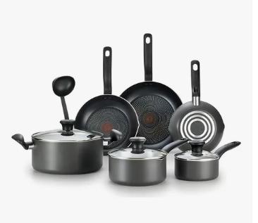 Bateria De Cocina Aluminio Initiatives 10 Pz T-Fal Color Negro