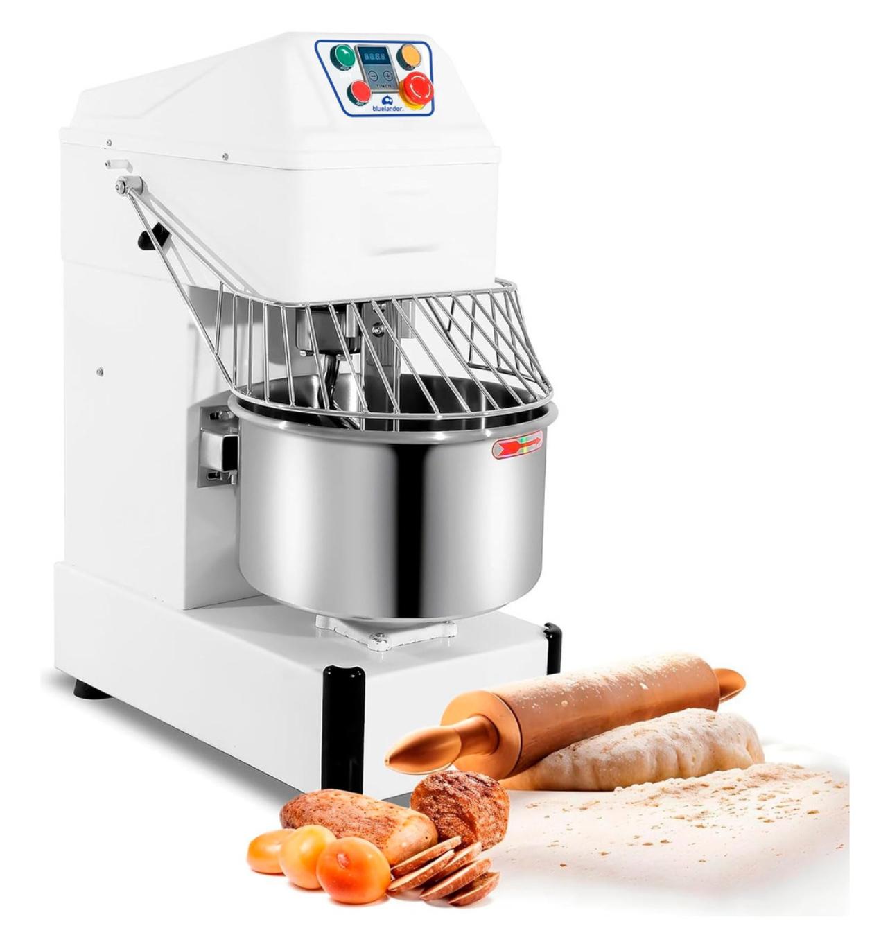 Batidora Bluelander, Máquina Amasadora, Capacidad 20 Litros, Reja Protectora, Acero Inoxidable, Volt