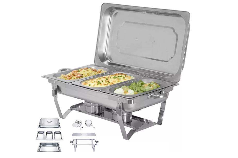 Bufetera Servidor Buffet Rectangular de Acero Inoxidable, Calentador de Alimentos con 3 Bandejas, Bu