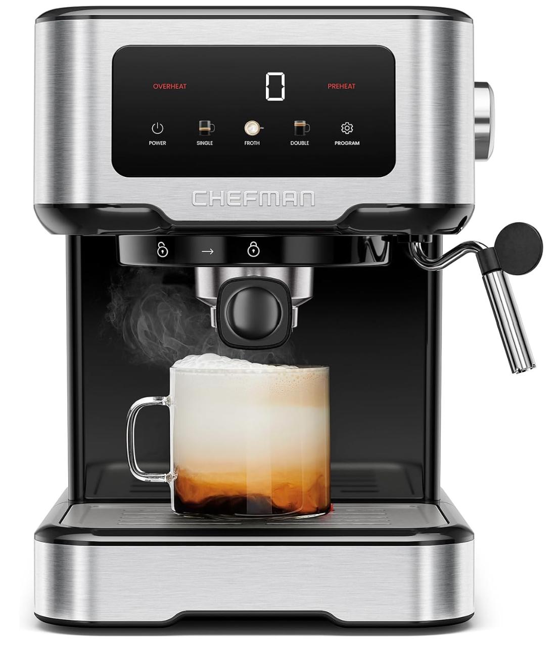 Chefman Máquina de espresso Chefman CraftBrew, cafetera digital con bomba de 15 bares con varilla de