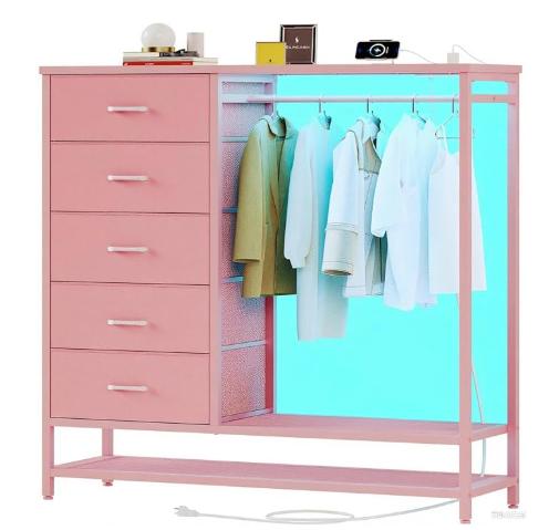 Closet Armables para Ropa con Perchero Rosado