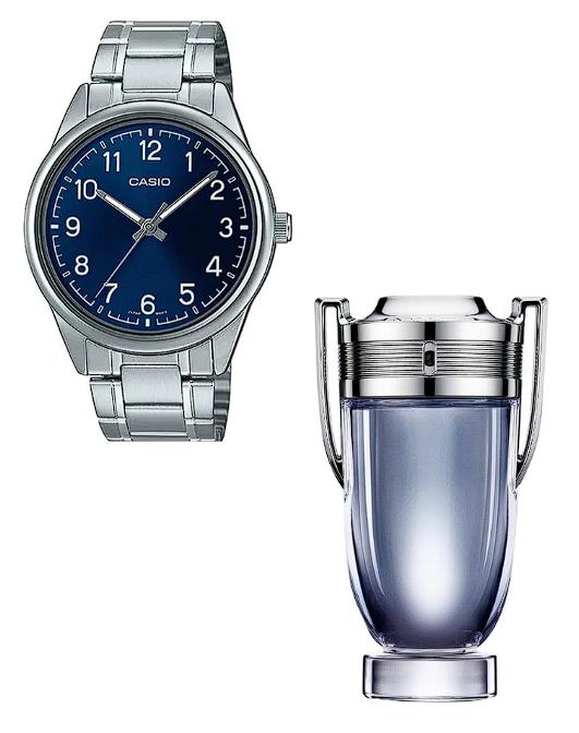Combo Reloj Casio Acero Mtp-v005d-2b4 + Perfume Paco Rabanne Invictus EDT 200ml para hombre