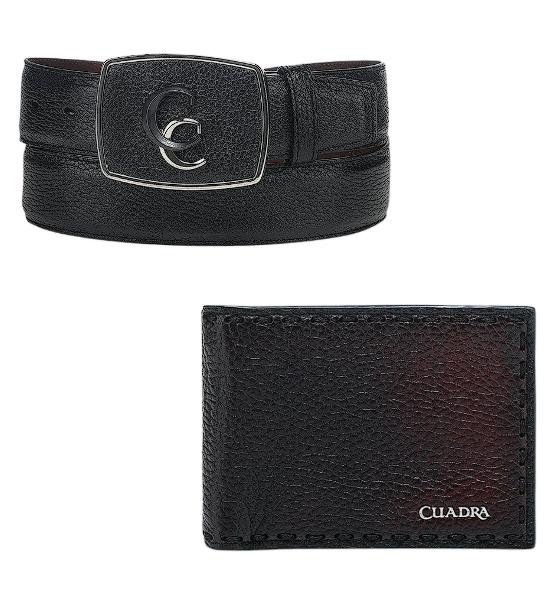 Combo CUADRA Cinturón vaquero en piel de venado italiano para caballero + Cartera en piel de venado