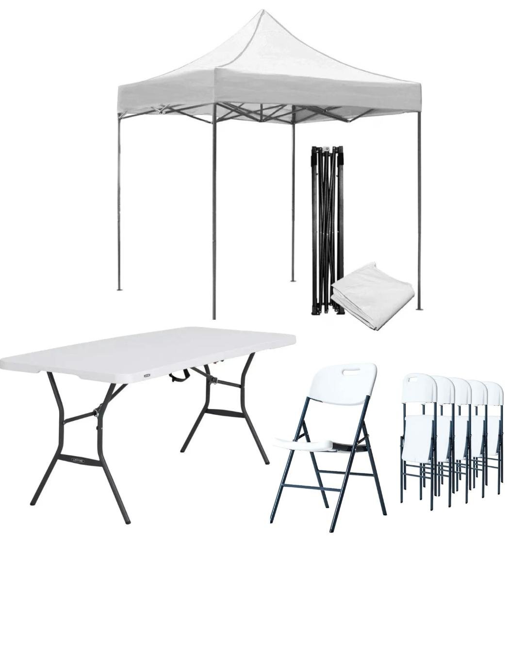 Combo toldo 3x3+6 sillas plegables+tablon180cm