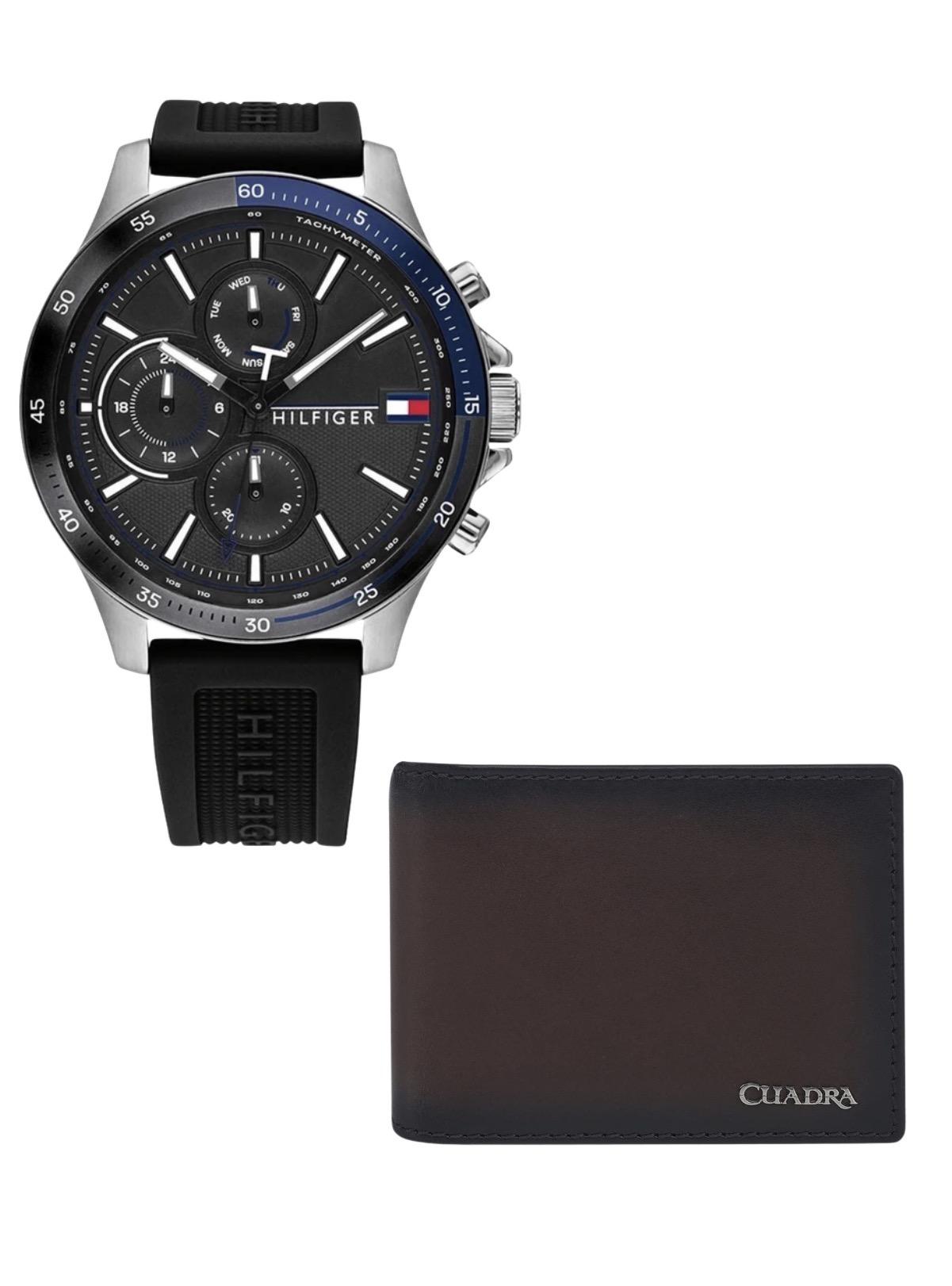 Combo Billetera en Piel Genuina+ Reloj Tommy Hilfiger Caballero 