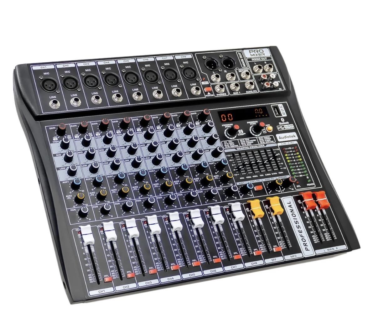 Consola Mezcladora Audiotek 8 Canales Bluetooth USB Estudio Sonido