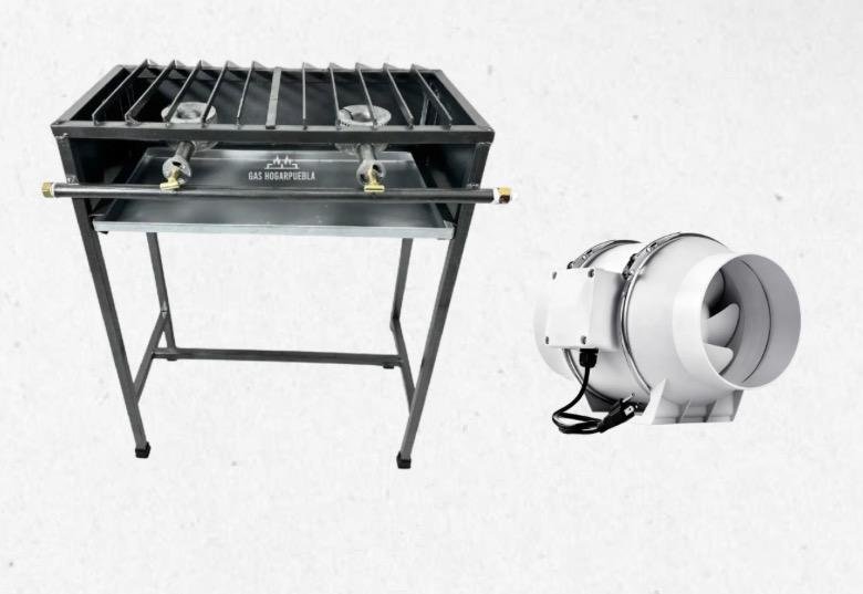 Estufon/parrilla Industrial 2 Quemadores + Potente Extractor De Aire