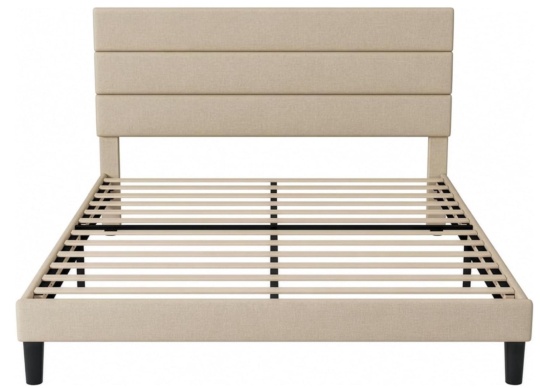 FURRIFIC Base Cama Matrimonial con Cabecera Tapizada, Estructura Metálica 