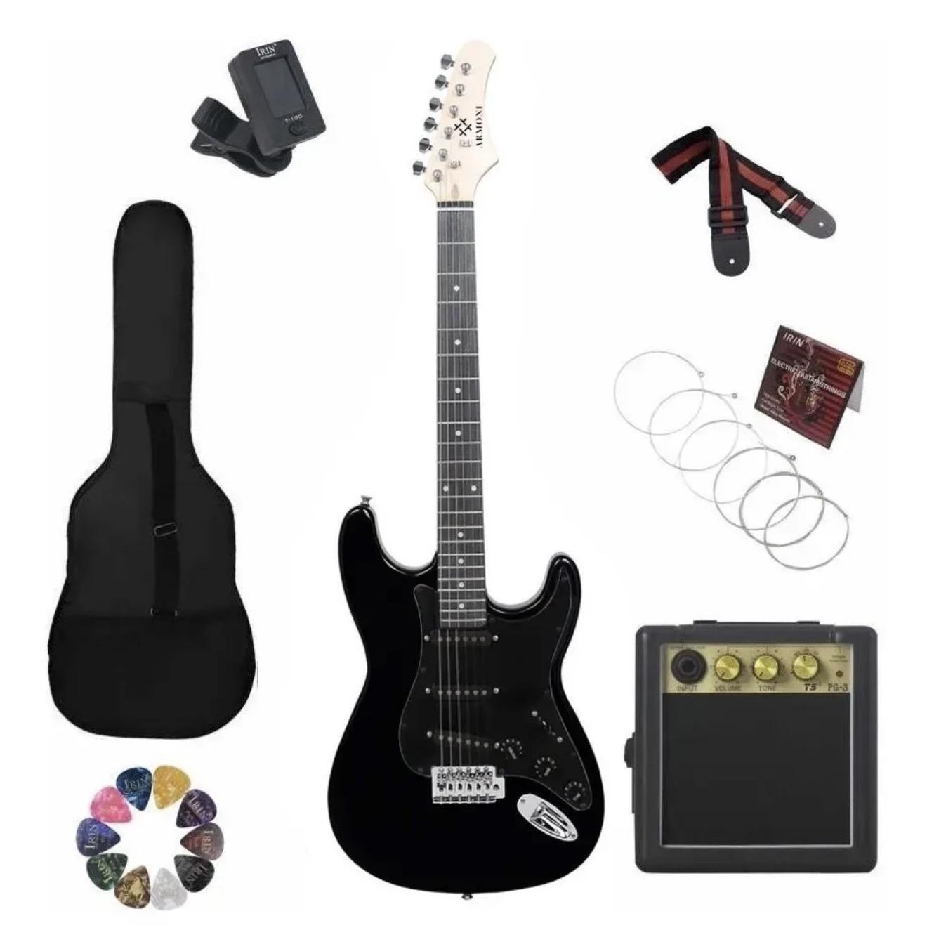 Guitarra Eléctrica Armoni Con Amplificador 5w Incluye Funda Afinador Correa Plumillas 22 