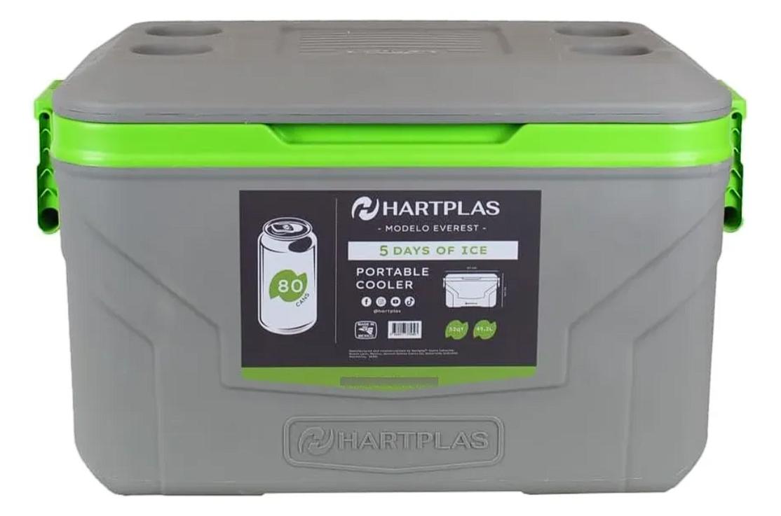 Hielera Hartplas Everest 52 Qt Gris-Verde Capacidad 80 Latas