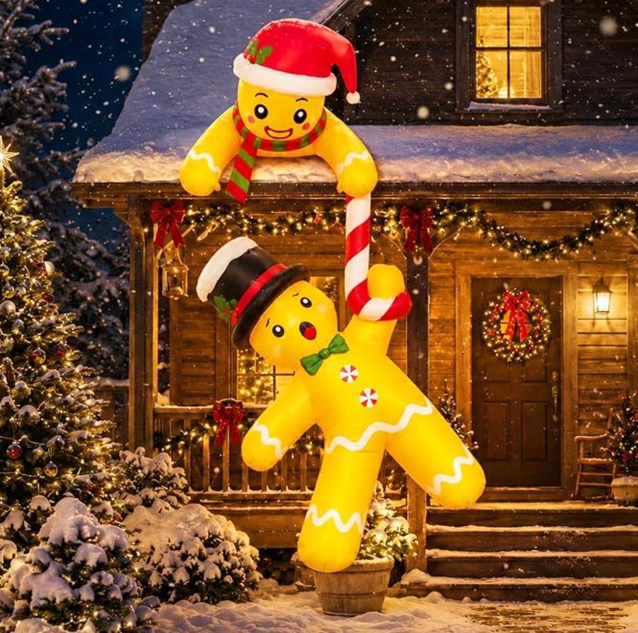 Inflable Navideño Colgante 2.1m – Muñeco Jengibre Inflable con Luces LED