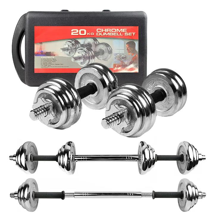 Kit De Mancuernas Y Barra Pesas Ajustables Discos 20kg Gym Orfeld 