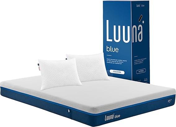 Luuna Colchón Blue Matrimonial + 2 Almohadas Estándar Memory Foam
