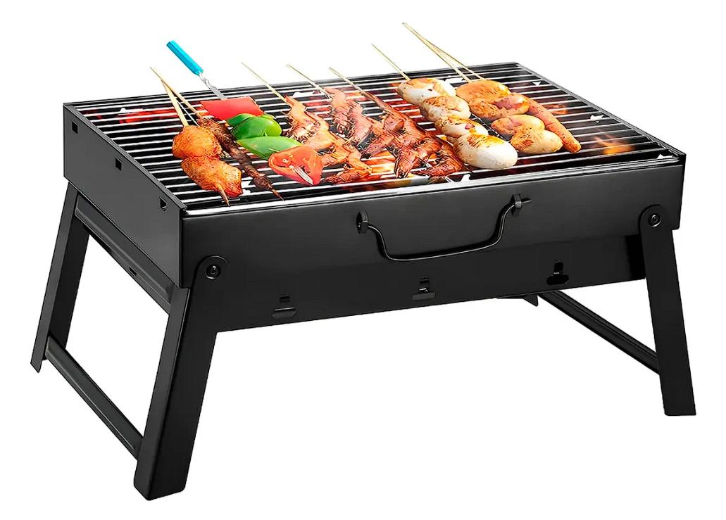 Mini Parrilla De Carbón Portátil Plegable Acero Inoxidable Color Negro