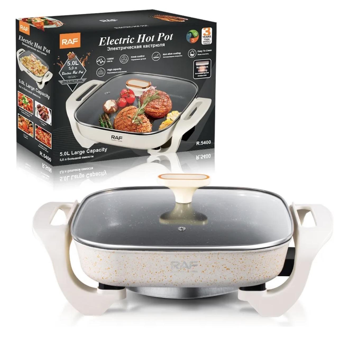 Olla Eléctrica Antiadherente Sartén Tapa De Vidrio 5l R.5400 Color Blanco Frecuencia 50hz-60hz