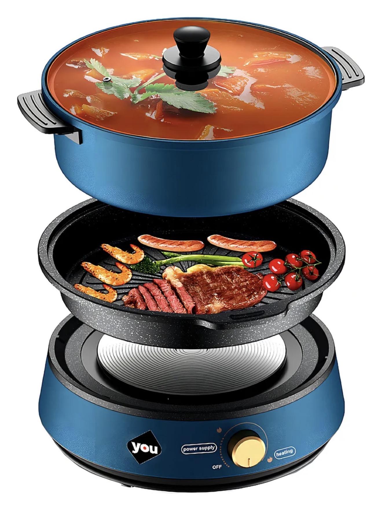 Olla Sartén Eléctrico YOU 4L Antiadhesente Azul Acero 1350W con Tapa Vidrio