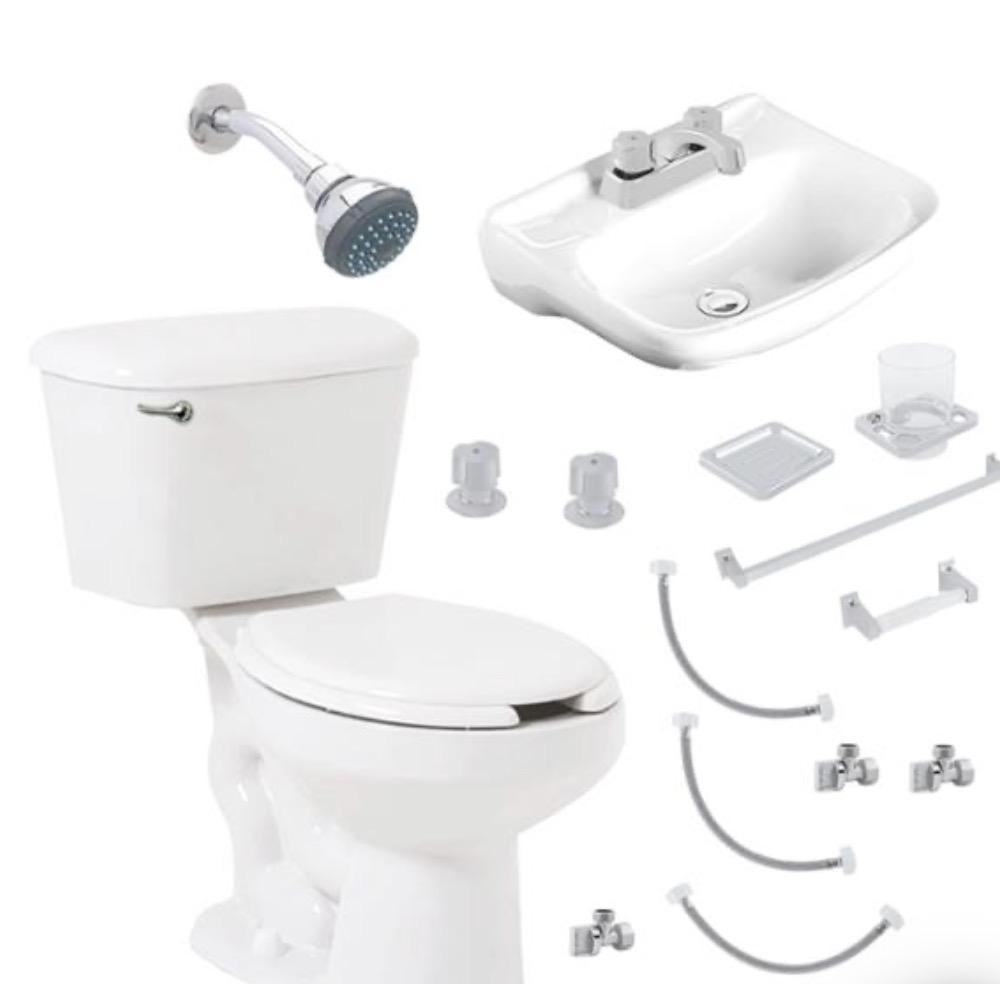 Paquete sanitario redondo 4.8 l con lavabo empotrable blanco ahorrador