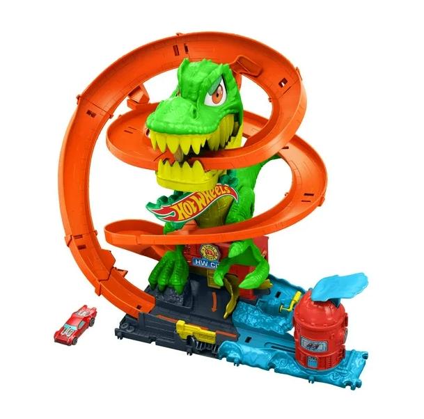 Pista de Juguete Mattel Hot Wheels T-Rex vs Estación de Bomberos