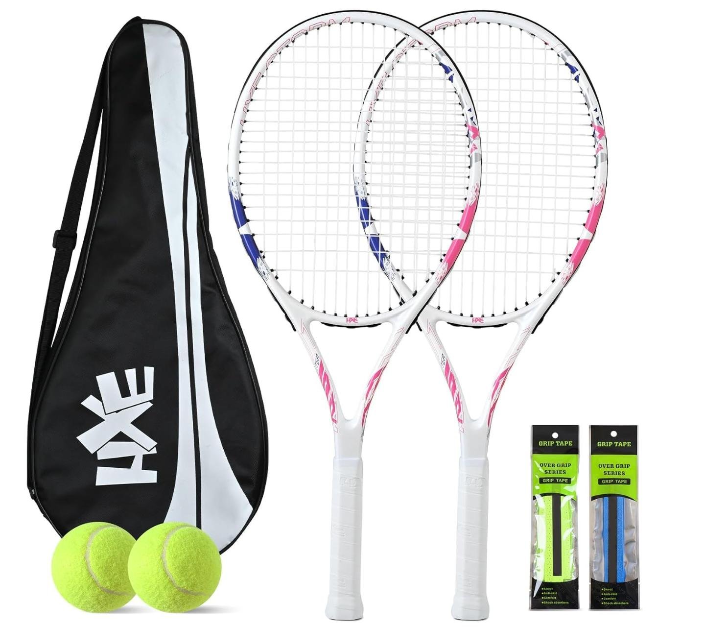 Set 2 Raquetas Tenis HXE 69cm, Competición‑Diario, Pelotas, Grip y Bolsa