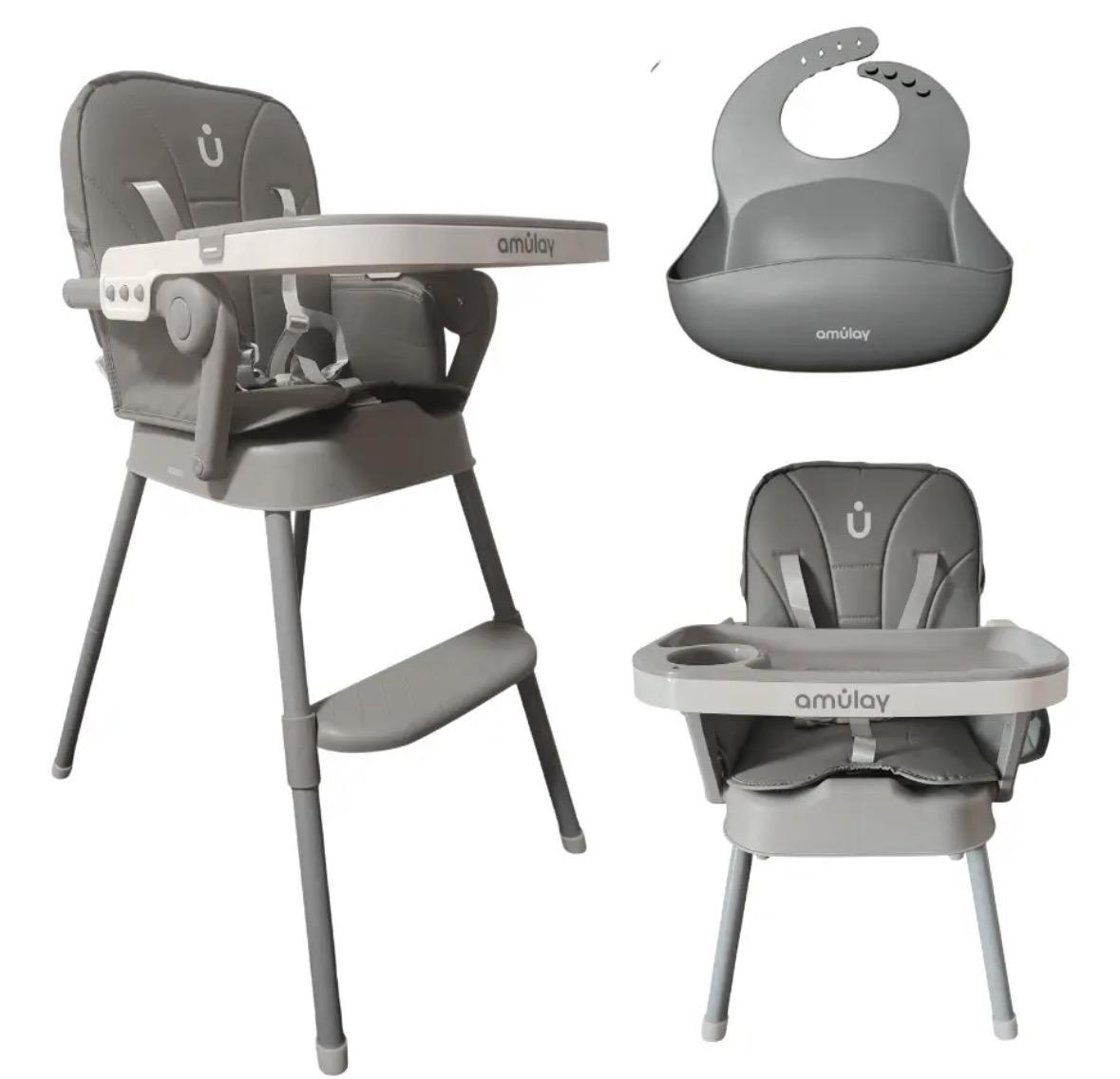 Silla Periquera Para Bebe Alta Plegable Portatil 3 En 1 Color Gris