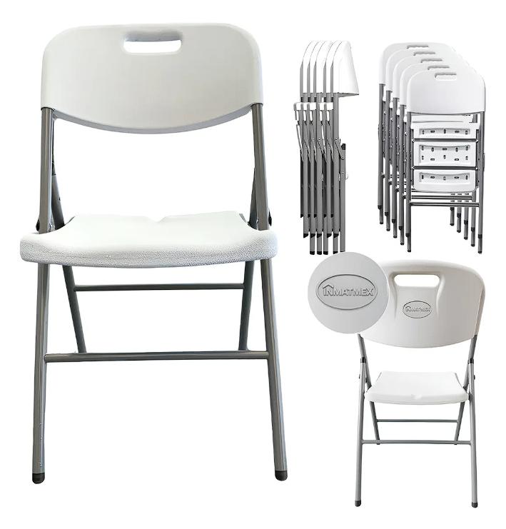 Sillas Plegables Plástico Kit 10 Sillas Color Blanco