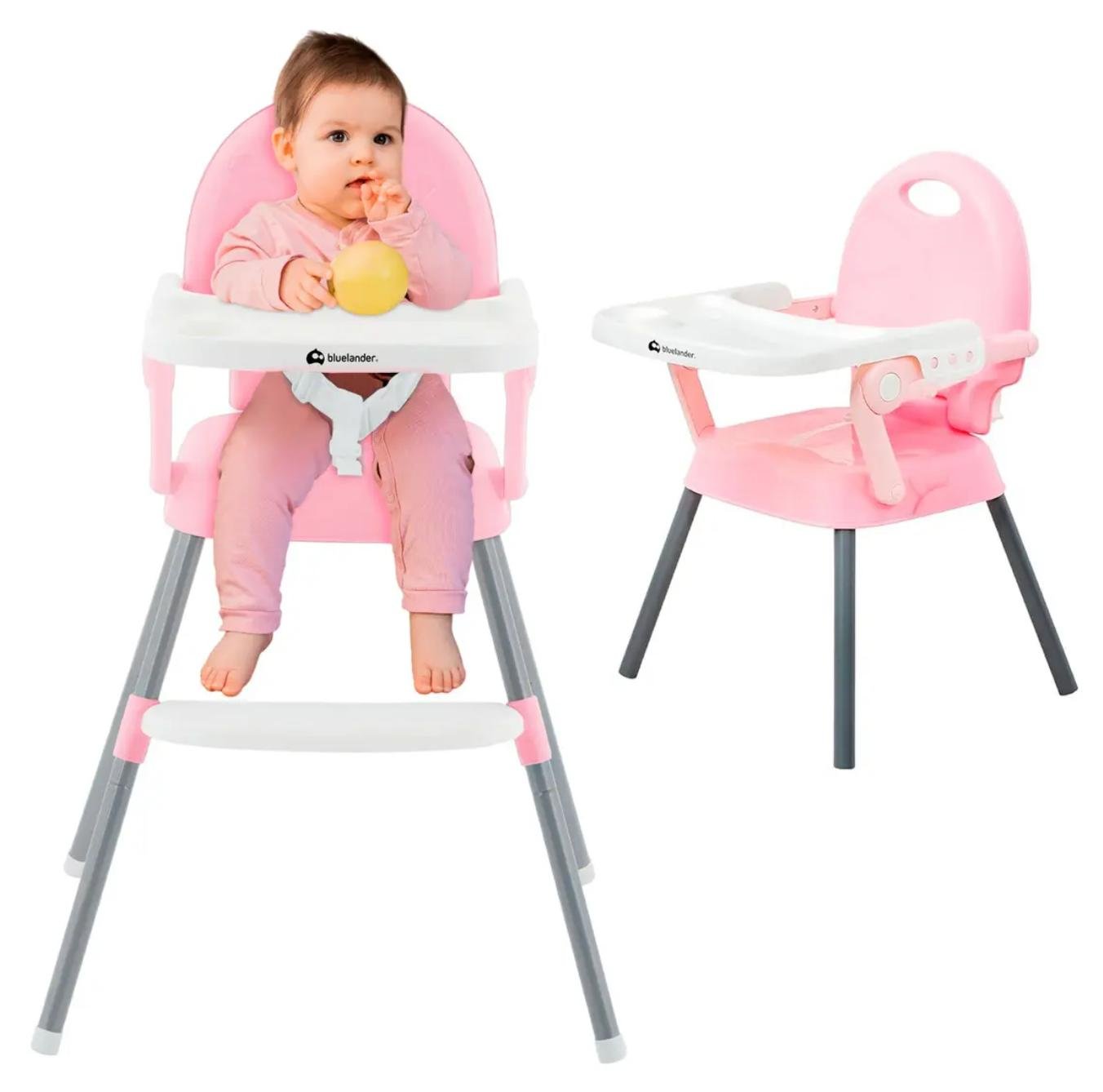 Silla Periquera Para Bebe Alta Plegable Portatil 3 En 1 Color Rosa