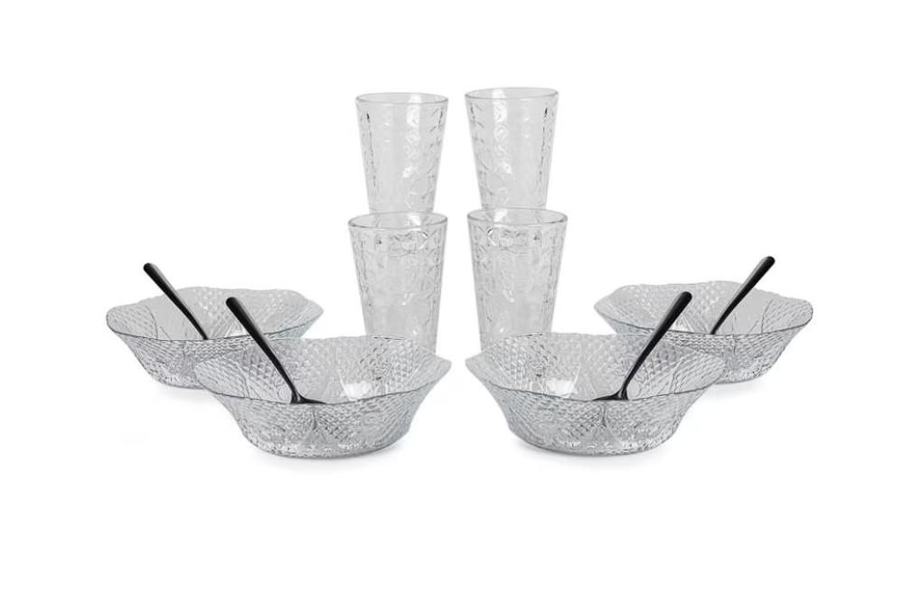 Vajilla de Cristal Transparente para 4 Personas