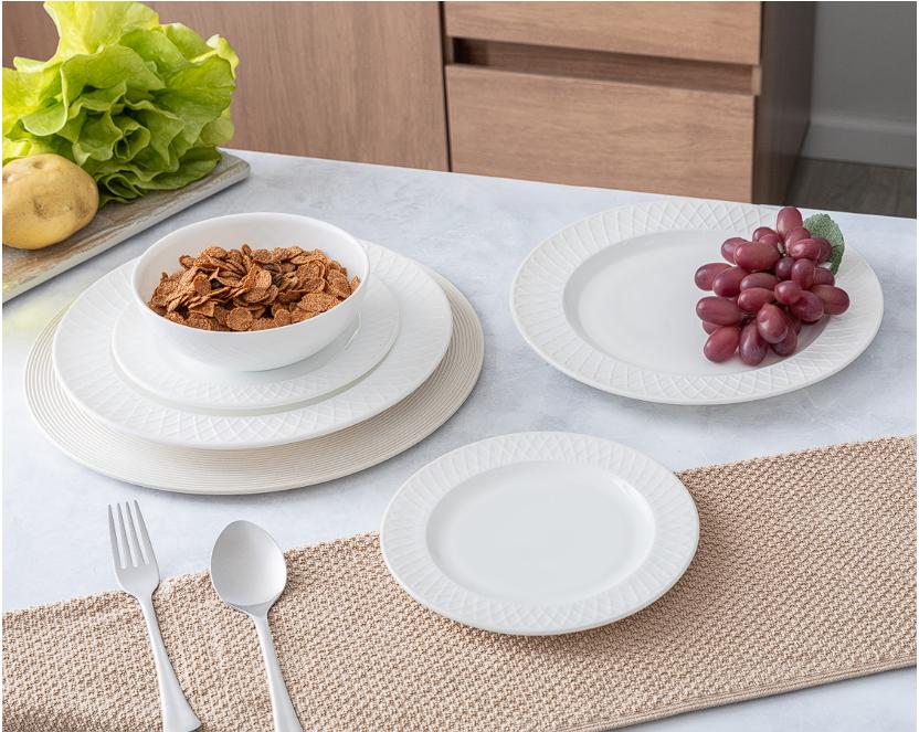 Vajilla de Vidrio Opal Blanca para 4 Personas 12 Piezas