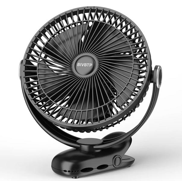 Ventilador con clip BIVBTP, 1200 mAh, recargable, 20 cm, con 4 velocidades