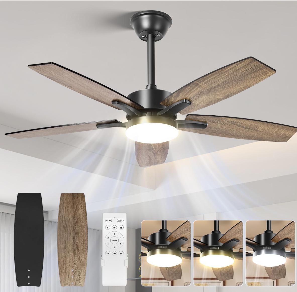 Ventilador de Techo con Luz de 42 Pulgadas, 107 cm Abanico De Techo, Abanicos de Techo Control Remot