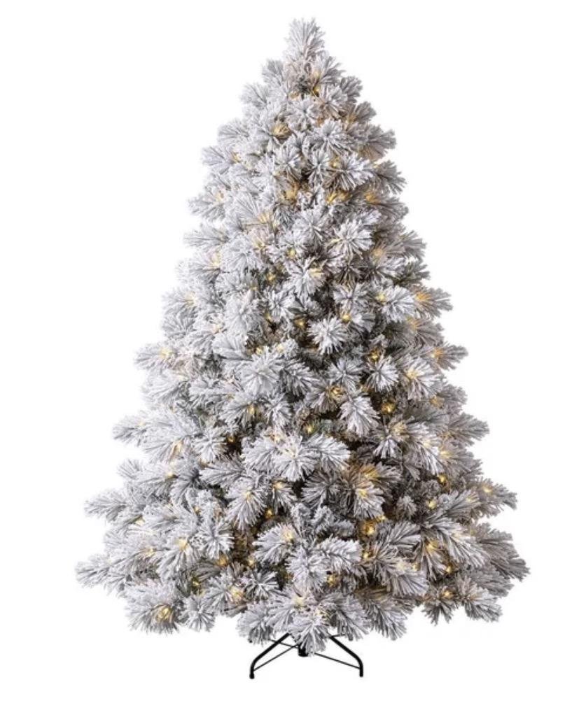 Árbol de Navidad Artificial Snowy Pine Preiluminado de 2.29 m