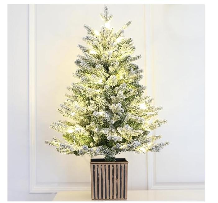 Árbol de Navidad en maceta de 3 pies de abeto flocado