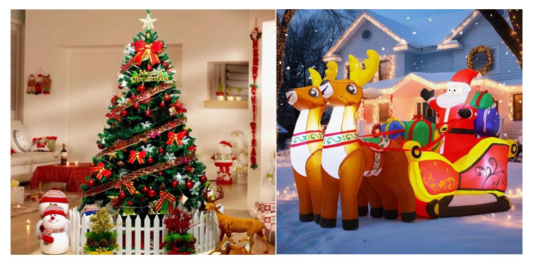 Árbol De Navidad 210cm Con Tira De 140 Led Y Papá Noel Inflable Navideños Trineo De Renos De 2.4m Co